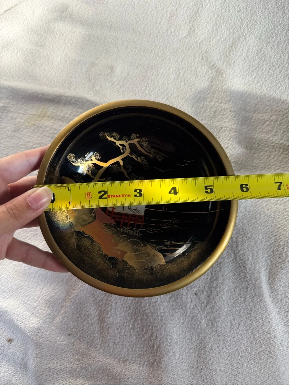 Vintage Japanese Black Lacquer Decorative Wall Hanging Plates - Set of 2